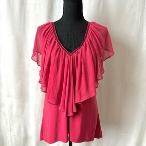 WHBM Flounce Blouse Feminine lace up back Size Med EUC